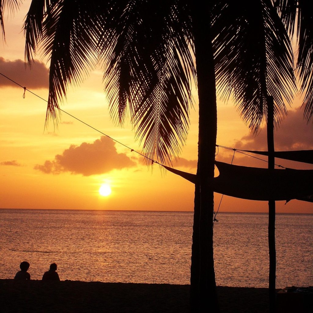 sunset, beach, guadeloupe, nature, sun, sky, red, orange, yellow, sea, lying, palm, light and shade, evening, guadeloupe, guadeloupe, guadeloupe, guadeloupe, guadeloupe