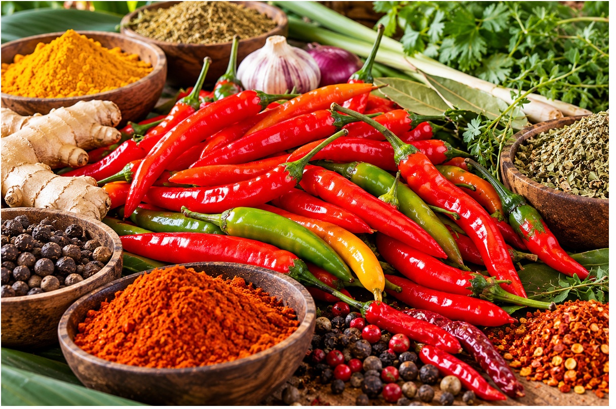 Épices et piments de la cuisine guyanaise