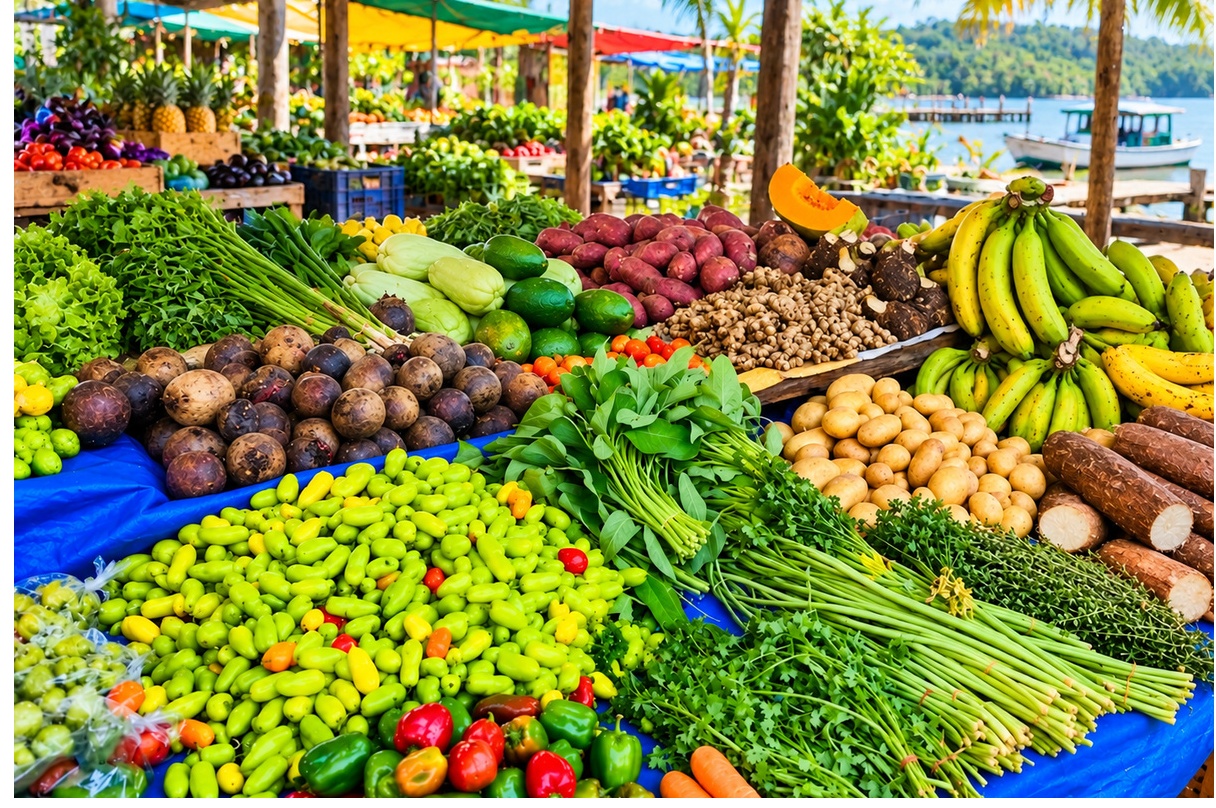 Marché de produits frais en Guyane